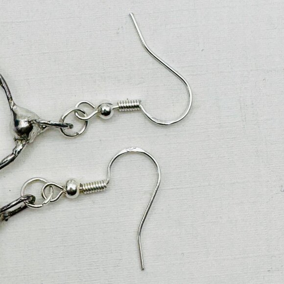 Natural Moldavite & Sterling 925 Boho Metalwork Earrings - Picture 12 of 17